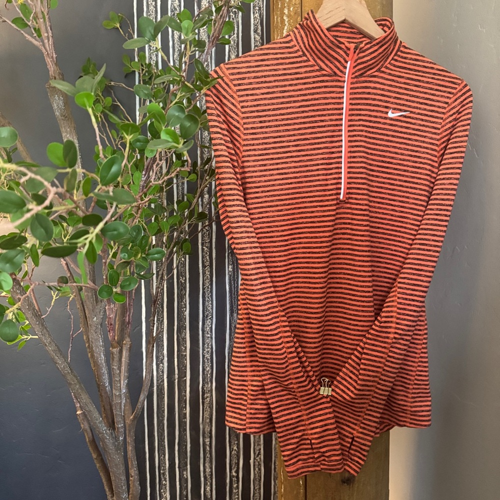 Nike Women’s Orange and Black Striped Half-Zip Pullover w/thunb holes